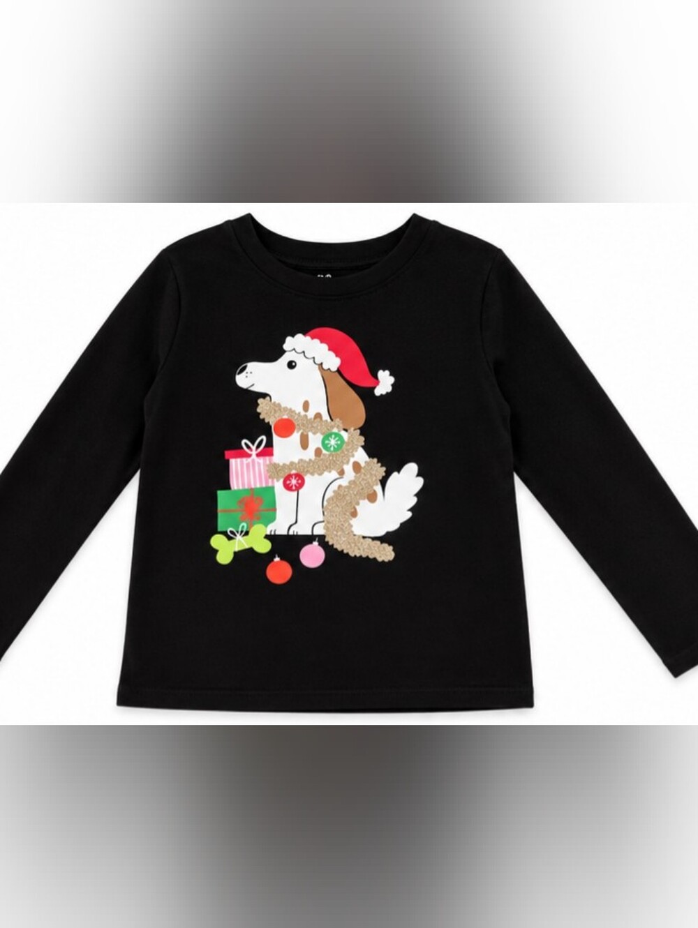 Cat & Jack Black Christmas Dog Long Sleeve Shirt Toddler XS (4/5)